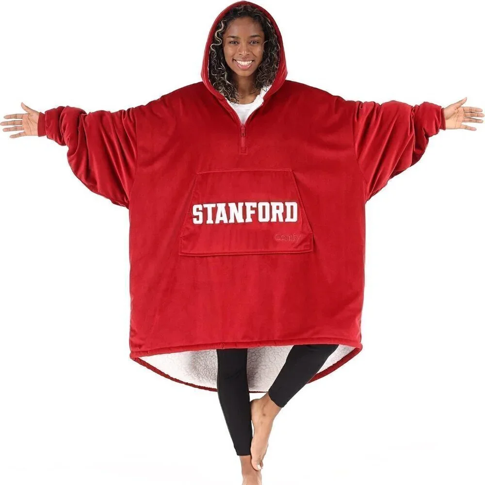NWT THE COMFY Sherpa 1/4-Zip Stanford University hoodie-style wearable blanket